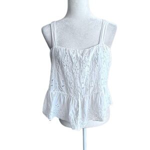 AEO Boho White Top Eyelet Peasant Y2K Festival Camisole SZ M
